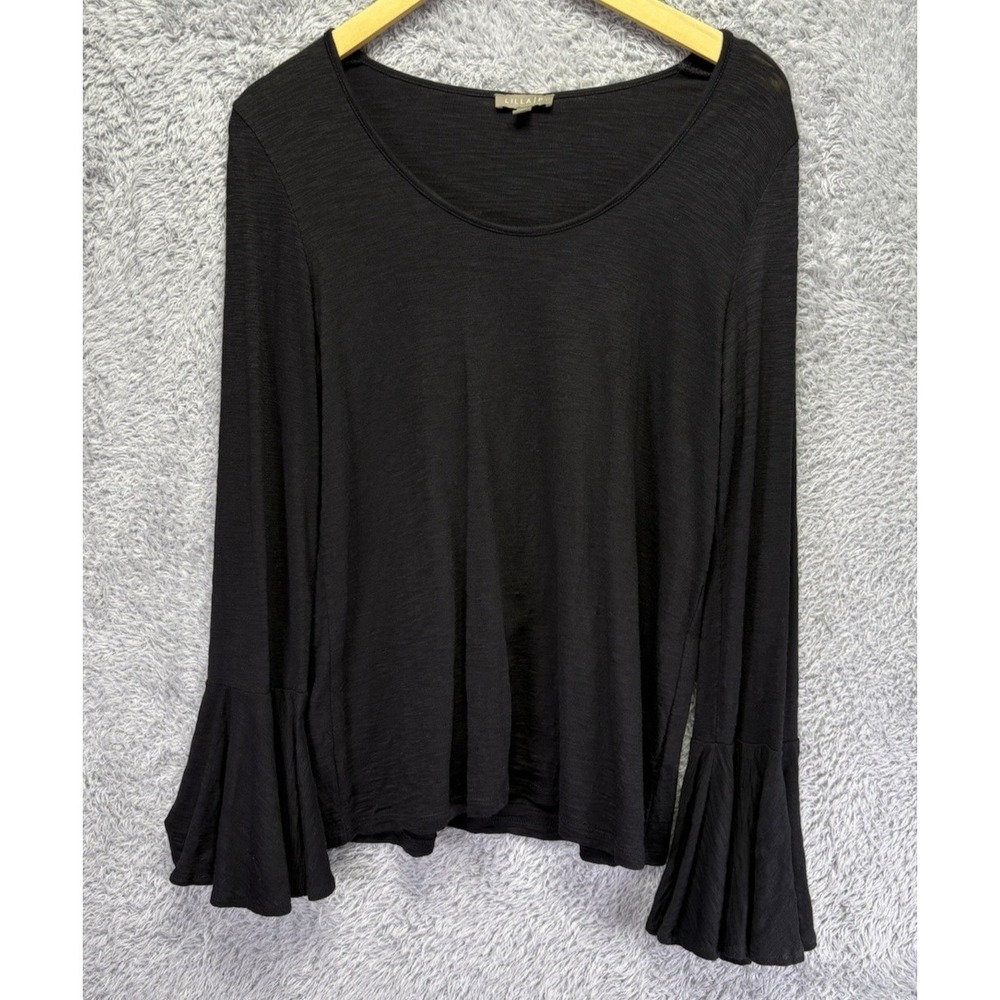 Lilla P Womens M Black Pima Cotton Modal Top Bell Sleeve Slub Knit Boho